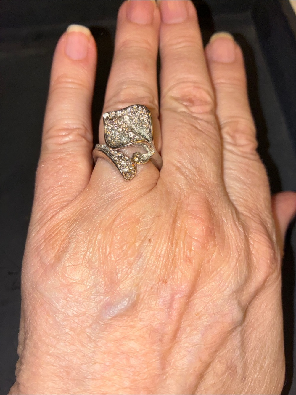 Pavé Crystal Open Wrap Flower Stretch Ring in Silver Tones